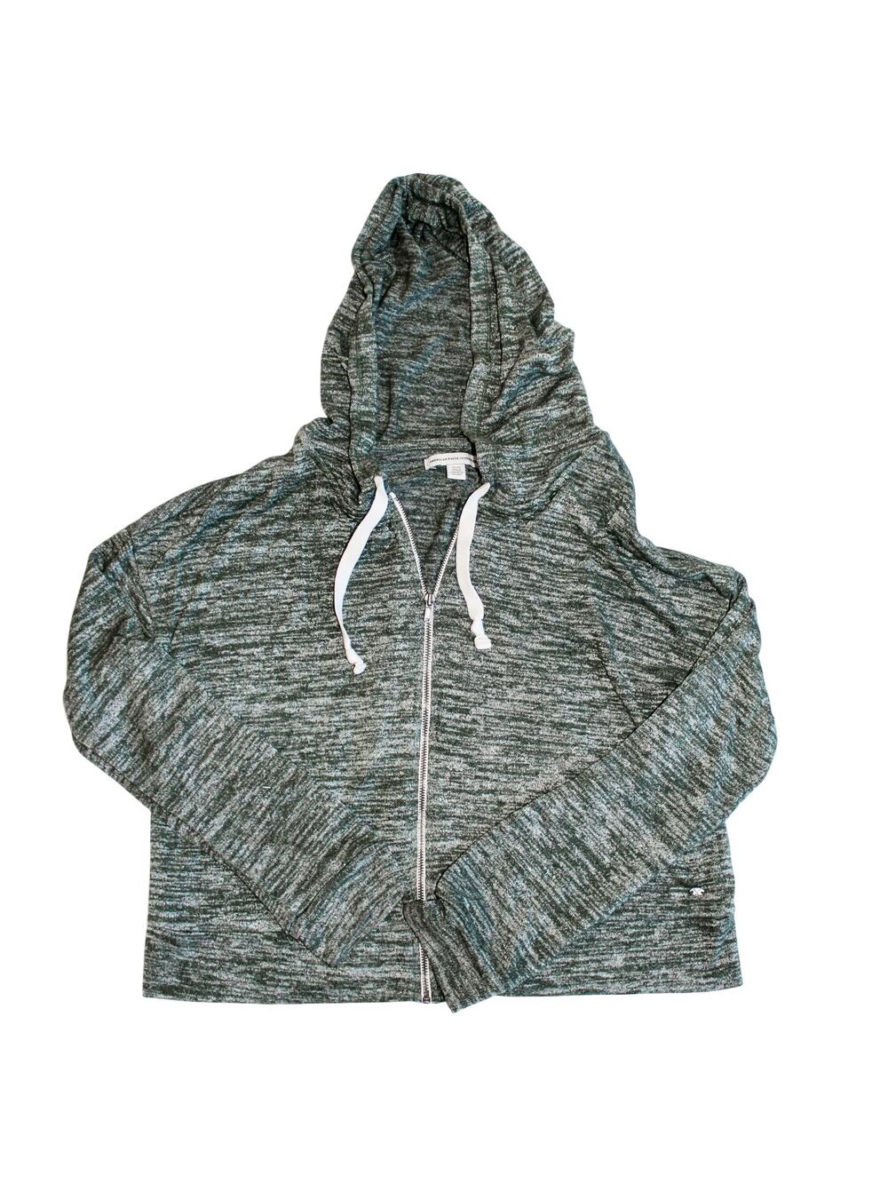 American Eagle Outfitters Women's Cropped Full Zip Hoodie Medium Green
